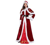 Christmas Costume Costume for Women 3PCS Adult Miss Santa Clause Dress Plus Size Outfit Suit Christmas with Hooded Cape Belt 3 Pieces Set Christmas Party Fancy Dress (11-Red, XXL)