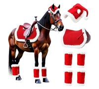 Christmas Costume for Horses to Wear, Santa Hat for Horse Christmas Horse Ornaments Pet Costumes Santa Horse Hat Winter Xmas Holiday Party Accessories (C-hat+leg wraps+Saddle pad)