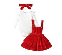 Christmas Costume Kids - Infant Boys Girls Long Sleeve Christmas Color Scheme Long Sleeve Bodysuit Skirt Bow Headbands Outfits (Red, 6-12 Months)