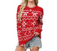 Christmas Costume Ladies Christmas T Shirt Long Sleeve Eve Jumper Vintage Outfits for Parade Printed Elegant Jumpers in Dinner Crew Neck Sweatshirt at Family Gathering Red XL