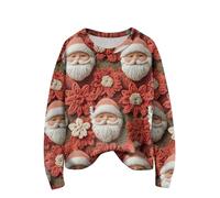 Christmas Costume Ladies Christmas T Shirt Resistant Printed Jumpers Elegant Sweatshirt at Party Vintage Long Sleeve Jumper for Parade Casual T Shirts in Dinner Vermilion M