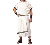 Christmas Costume Men Greek Toga God Costume Adult Roman Halloween Cosplay Ancient White Robe(Black,XL)