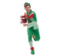 Christmas Costume Men Striped Set Including Hat Top Belt Pants And Footwear Shoe Covers Festive Outfit For Santas Helper Role Play Costume With Classic Colours And Complete Ensemble