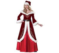 Christmas Costume Mrs Claus Costume for Women 3PCS Adult Miss Santa Clause Dress Plus Size Outfit Suit Christmas with Hooded Cape Belt 3 Pieces Set Christmas Party Fancy Dress Red