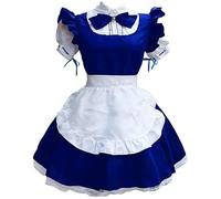 Christmas Costume Plus Size Outfit Lolita Gothic Anime Cosplay Dress French Apron Fancy Dress Halloween Costume(Blue,4XL)