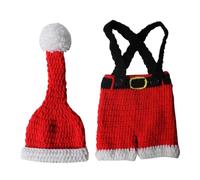 Christmas Costume Set with Hat and Pants for Photography | Plush Red Set, Safe for Wearing, Cozy Warm Fit, 0 to 6 Months, Festive Studio Props