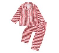 Christmas Costume Suit Christmas Outfit 0-5 Years Toddler Boys Girls Costume Christmas Clothes Satin Pajamas Set Long Sleeve Sweatshirt Santa Print Pullover Elastic Pants (Red, 18-24 Months)