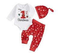Christmas Costume Suit My First Christmas Outfit 0-18M Toddler Infant Boys Girls Costume Christmas Clothes Set Christmas Romper Jumpsuit Bodysuit Snowflake Print Pants (White, 12-18 Months)