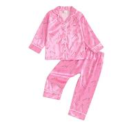 Christmas Costume Suit Outfit 0-5 Years Toddler Boys Girls Costume Clothes Satin Pajamas Set Long Sleeve Sweatshirt Santa Print Pullover Elastic Pants (Pink, 12-18 Months)