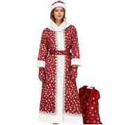 Christmas Costume Unisex Adult Elegant Festive Celestial Snowflake Design With Starry Night Santa Hat Sack Formal Carnival Attire For Winter Holiday Party Gala Seasonal Celebrations (Red #1, One Size)
