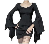 Christmas Costume Women's Halloween Gothic Dark Style Slimming Short Dress With Bat Sleeves Dress(Black,M)
