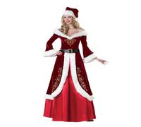 Christmas Costumes - Cloak Mrs. Claus Santa Xmas - Velvet Hooded Cape Robe - Deluxe Length Dress With Santa Hat Belt Women's Deluxe Costume Mrs. Claus Costumes Adult Santa Helper Classic Dress With Ha