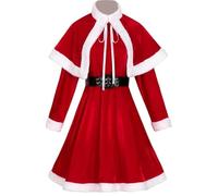 Christmas Costumes Cloak Mrs. Santa Xmas Velvet Hooded Cape Robe Deluxe Length Dress with Santa Hat Belt
