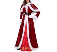 Christmas Costumes for Women,4 Pieces - Adult Santa Dress Christmas Outfit with Hooded Cape Gloves Belt,for Role Play XXL
