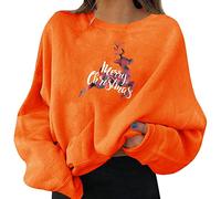 Christmas Costumes Women 6Xl Ladies Tops Size 10 New Home Gifts Sports Women's Sweatshirts Holiday Party Pullovers Fun Graphic Print Crew Neck Long Sleeve Tops (Orange-c, L) Bargains of The Day Sale