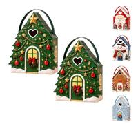 Christmas Cottage Handle Box For Candy, Christmas House Boxes，2*D | House Shaped Xmas Paper Candy Cookie Packaging Bags With Handles,3D Festive Candy & Cookie Packaging Box,Holiday Party Favors