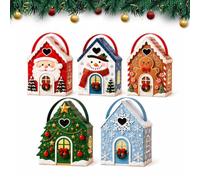 Christmas Cottage Handle Gift Box for Candy Cookies Small Gifts, 5 Pack | 3D Festive Candy & Cookie Gift Packaging Box, House-Shaped Christmas Gift Box with Handles for Holiday Party Favors, Gifts