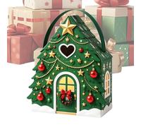 Christmas Cottage-shaped Tote Gift Box, 5 Classic Christmas Designs, 3D Hol | Treat Boxes for Desserts for Party Halloween Birthday Easter Valentines College School Office Movie