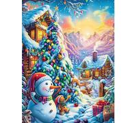 Christmas Cottage with A Snowman 1000 Pcs Jigsaw Puzzles Fairy Tale Scenery Cartoon Puzzles for Adults Teens Fun Family Game Team Building Stress Reducing Autumn Eco Friendly Cardboard 1000 PCS