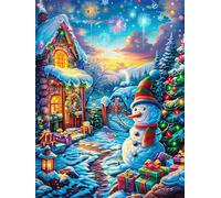 Christmas Cottage with Snowman 1000 Piece Pack Classic Jigsaw Puzzle Magical Animal Fairy Tale Couple Puzzle Partners Ultra Difficult Wall Decor Easter New Year Gift Thick Paperboard 1000 PCS