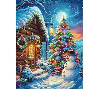 Christmas Cottage with Snowman 1000 Pieces Classic Jigsaw Puzzle Magical Accompany Fairy Tale Puzzle for Adults Concentration Training Wall Art Mental Exercise Cardboard 1