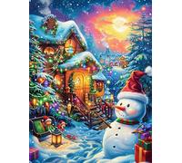Christmas Cottage with Snowman 300 Pc DIY Jigsaw Puzzle Magical Accompany Fairy Tale Puzzles for Adults Teens Hard Challenging Team Building Stress Reducing Autumn Rigid Cardboard 300 PCS