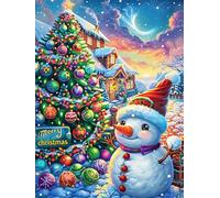 Christmas Cottage with Snowman 300 Pieces Set Classic Jigsaw Puzzle Fairy Tale Scenery Cartoon Couple Puzzle Partners Mind Relaxation Wall Decor Easter New Year Recycled Cardboard 300 PCS