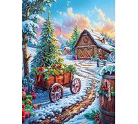 Christmas Cottage with Wagon 300 Pieces Set Classic Jigsaw Puzzle Mitos Cuento De Hadas Teen Fans 14-18 Yrs Brain Training Logic Skill Leisure Adventure Valentines Recycled Cardboard 300 PCS