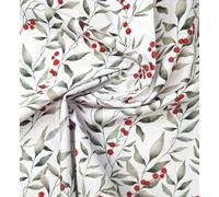 Christmas Cotton Fabric - Red Berries & Leaf Print on Ivory- Craft Clothing Xmas Fabric Material Metre