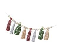Christmas Cotton Woolen Tassels Ornament With Wood Beads For Tree And Mantel Decoration Wall Hanging Garlands Banners Christmas Tassels Garlands
