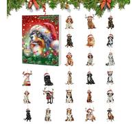 Christmas Countdown | 2D Acrylic Decorative Pendant | 24 Boxes Dog Wear Santa Hat Design Christmas Calendar 2025 | for Kids Girls Boys Toddler New Year