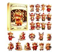 Christmas Countdown 2D Cute Acrylic 24 Box Pendants | Cow Christmas Countdown for Kids Boys Girls December Party 2026 New Year Family Home Classroom Holiday Advent Type A