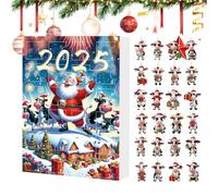 Christmas Countdown - Advent 24 Days Cow Shaped Acrylic Christmas Decoration with Tree Table Shelf Figures | Fun Advent