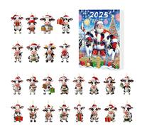 Christmas Countdown - Advent 24 Days Cow Shaped Acrylic Christmas Decoration with Tree Table Shelf Figures | Fun Advent