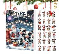 Christmas Countdown - Advent 24 Days Cow Shaped Acrylic Christmas Decoration with Tree Table Shelf Figures | Fun Advent