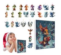 Christmas Countdown Calendar | 24 Days Dragon Pendant - Collectible 2D Acrylic Holiday Advent Ornament for Teenagers Boys Indoor Home Festival Christmas Tree Decoration