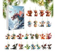 Christmas Countdown Calendar - 26 x 18 x 3 cm 2D Acrylic Christmas Tree with Dinosaur Pendant, Festive Tree Ornament with Cute Design, Holiday Decoration for and Ad