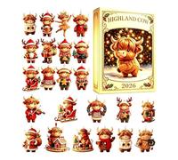 Christmas Countdown Calendar 2D Acrylic 24 Boxes Pendants Ornaments | Cow Countdown Calendar for Kids Boys Girls December Holiday Party 2026 New Year Family Friends Home Classroom Advent Type A