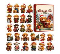 Christmas Countdown Calendar 2D Acrylic 24 Boxes Pendants Ornaments | Cow Countdown Calendar for Kids Boys Girls December Holiday Party 2026 New Year Family Friends Home Classroom Section B