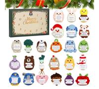 Christmas Countdown Calendar Advent | 2d Acrylic Holiday Themed Decorations - 24 Days Handmade Emotional Crochet Toys with Positive Card - for All Ages Kids Teens Adults