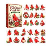 Christmas Countdown Calendar Bird Ornament 24 Days Red Birds Tree Decor | 2D Acrylic Christmas Tree Ornament Advent for Home Apartment Window Desk Fireplace Mantel Bookshelf Living Room Bedroom Ho