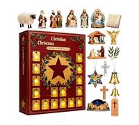 Christmas Countdown Calendar - Christmas | Religious Flat Scene with Biblical Figures, Christ Symbol Decor for Faith Based Holiday Celebration