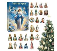 Christmas Countdown Calendar - Decorative Virgin Mary Accents, Glass Panel Tree Garden Display, Clear Image Vibrant Colors, Marks Days December Twenty Fifth, Seasonal Religious Hanging Accessories