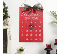 Christmas Countdown Calendar, Farmhouse Christmas Wreath Calendar, Vintage Advance Count Down to Christmas Sign, Xmas Wooden Hanging Decor for Wall Holiday (Red)