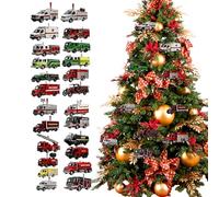 Christmas Countdown Calendar Fire Truck Set, 24 Days Firefighting Vehicle Ornaments Countdown To Christmas, Toy For Boy, 2D Acrylic Hanging Ornaments, For Tree Home Car Rearview Mirror Decorations