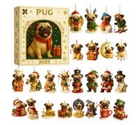 Christmas Countdown Calendar - Flat Dog Fabricated, Pug Themed Emblem Setup, Vibrating Holiday Markers Training, Artistic Seasonal Pendant Concept