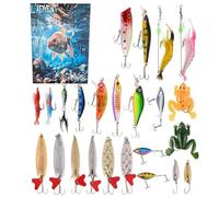 Christmas Countdown Calendar - Freshwater Fishing Bait Countdown Calendar 24 Days - Hard Bait Soft Bait Fishing Accessories for River Lake Pond Outdoor Activity