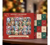 Christmas Countdown Calendar Puzzle Toy Happy Christmas Dogs Puzzle 1000 Countdown 24 Days Calendar Family Game Night Toy (Red, 33X24cm)