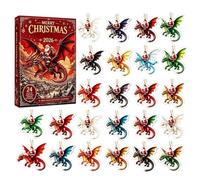 Christmas Countdown Calendar - Santa Riding Dragon Ornament | Flat | 24 Day Acrylic Design, Holiday Display, Tree Wreath Wall Window Door Decor, Adult Kid Party Accent