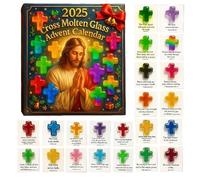 Christmas Countdown Decor - Cross Cast Glass Pocket Hug Advent Calendar 2025 - Stained Glass 2D Cross with Daily Bible Verse Countdown - Gift